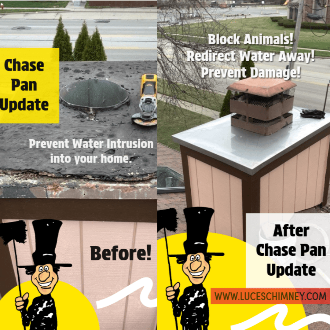 Chimney Pan Replacement before and after images from Luce's Chimney and Stove Shop near Toledo Ohio