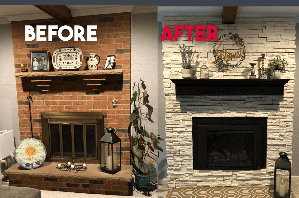 Fireplace improvement before and after remodeling update photo by Luce's Chimney and Stove Shop